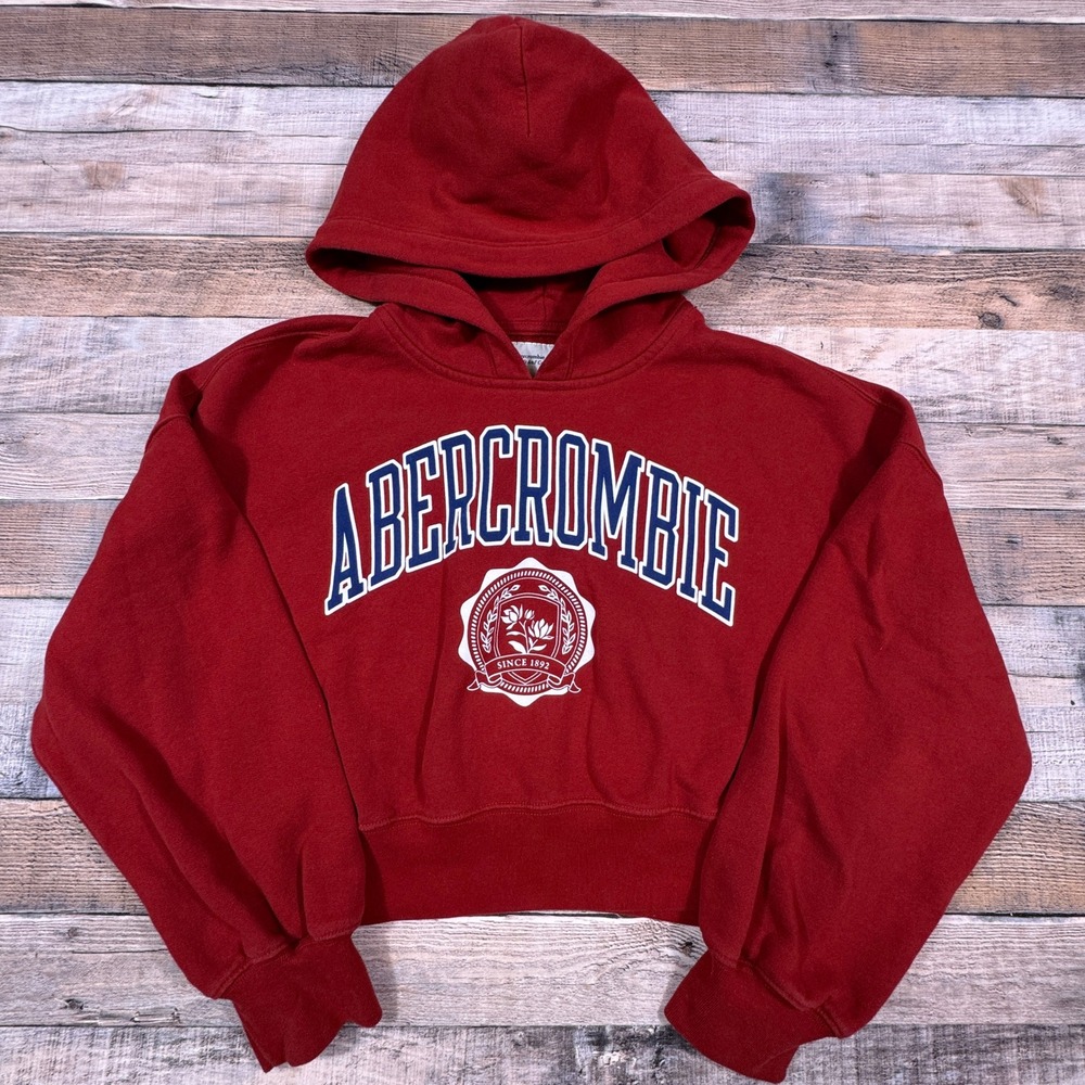 Abercrombie‎ Soft AF Collection Women Hoodie Cropped Varsity Logo Red Small